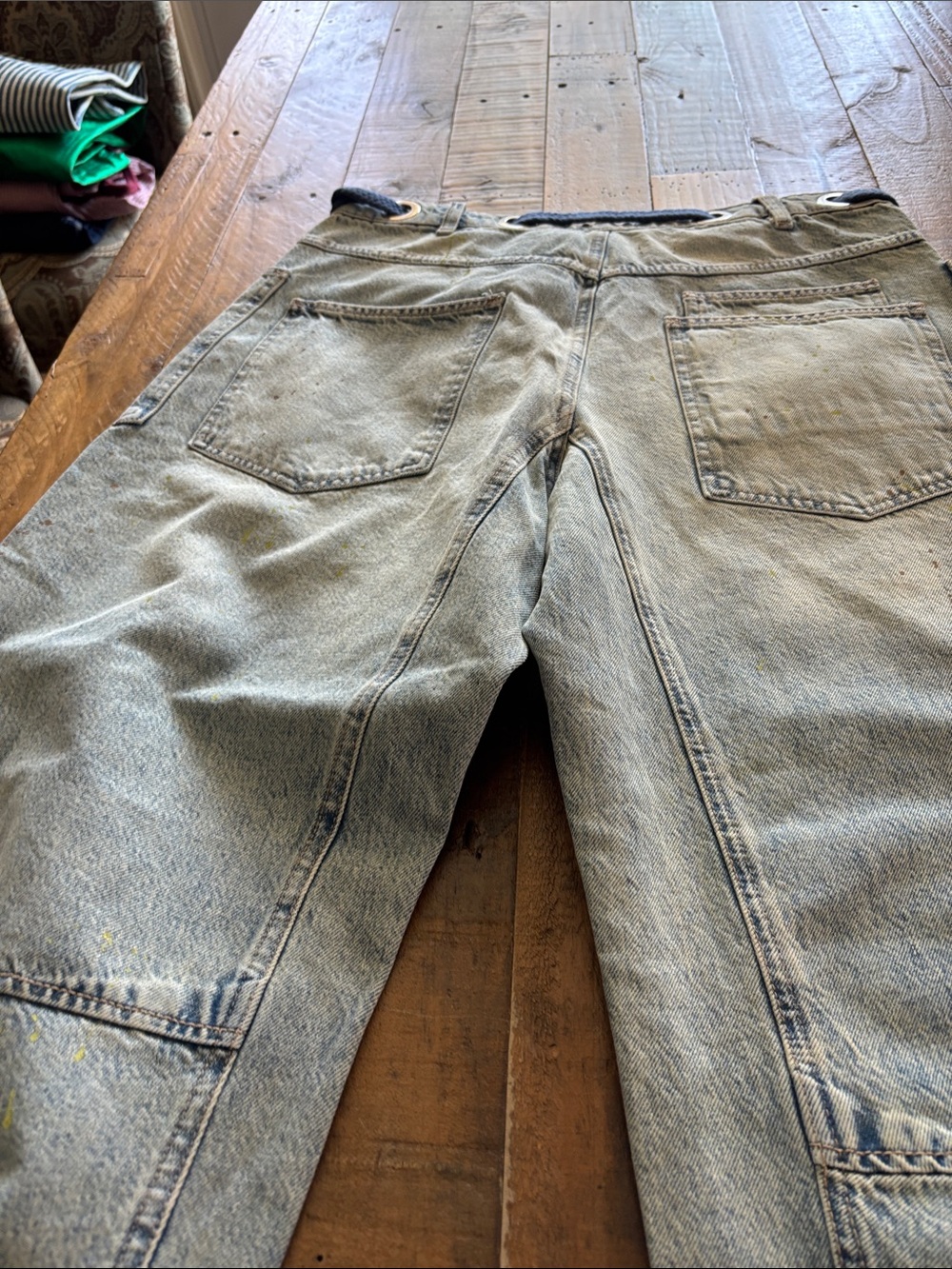 We The Free Women’s Moxie Light Blue Denim Work Pants with Drawstring Waist - Picture 2 of 4